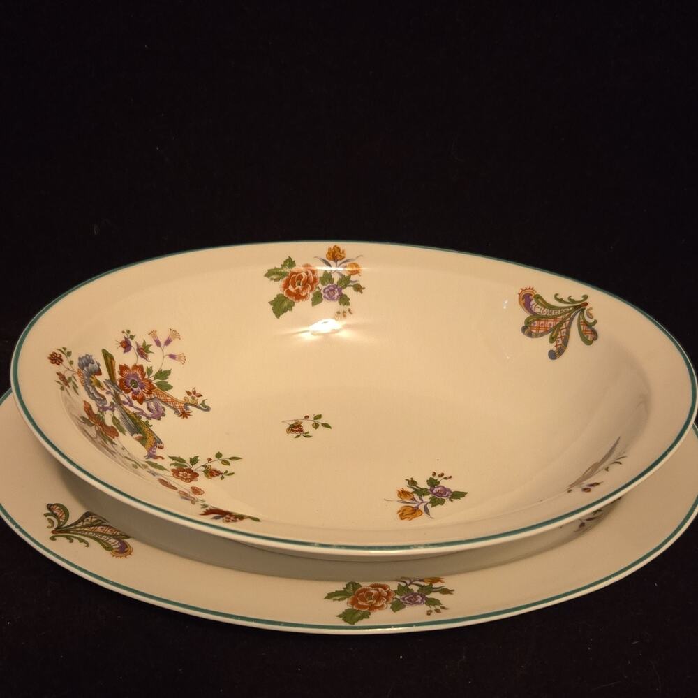 Haviland Oval Porcelain Platter & Serving Bowl Bird of Paradise Limoges